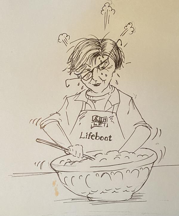 Drawing of Jill from the back cover of her cookery book